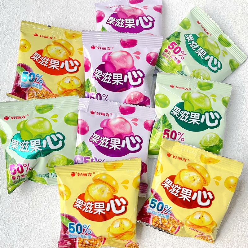 好丽友果滋果心水果味剥皮软糖夹心爆浆橡皮糖QQ糖果零食称重250g