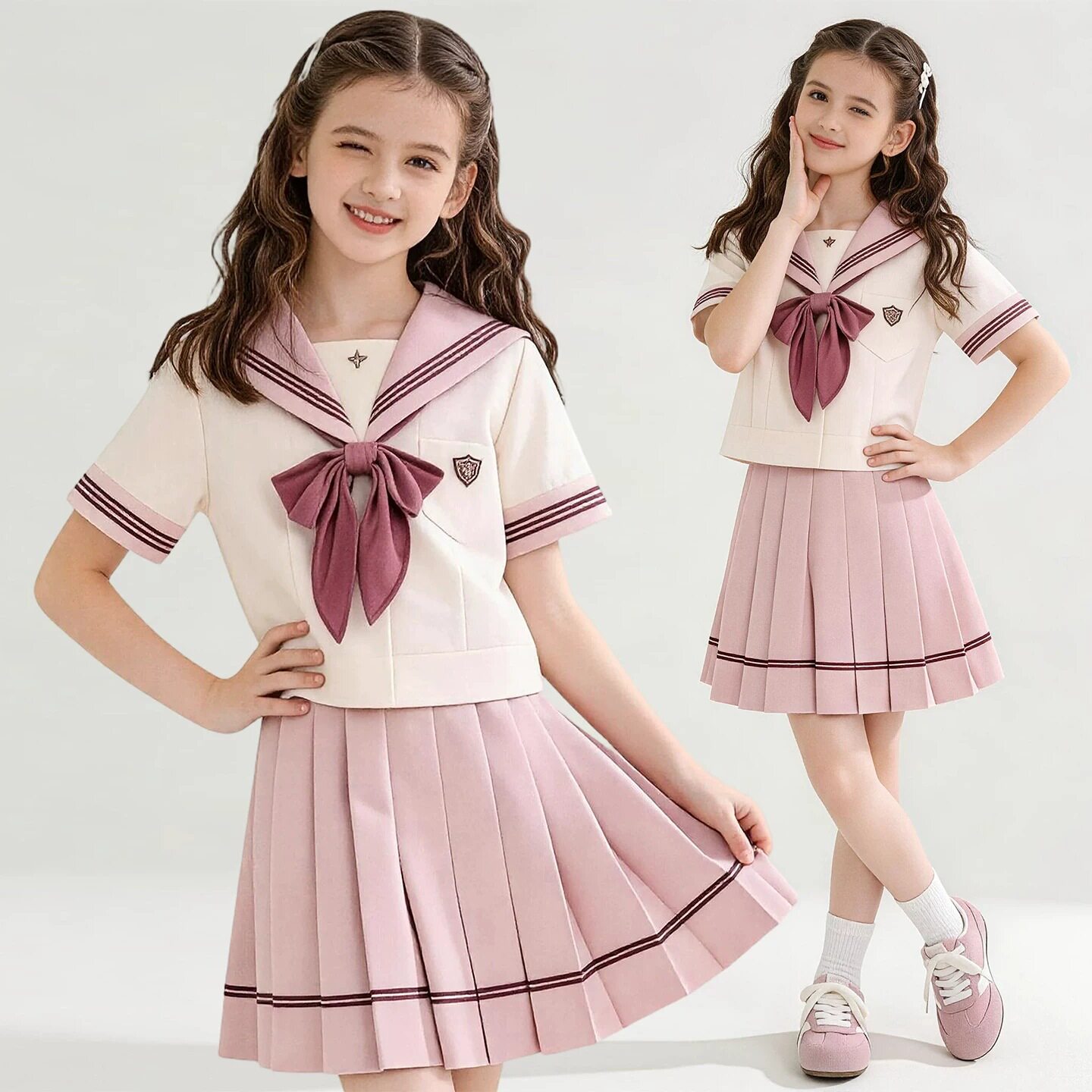 女童夏季JK水手服百褶裙套装图片
