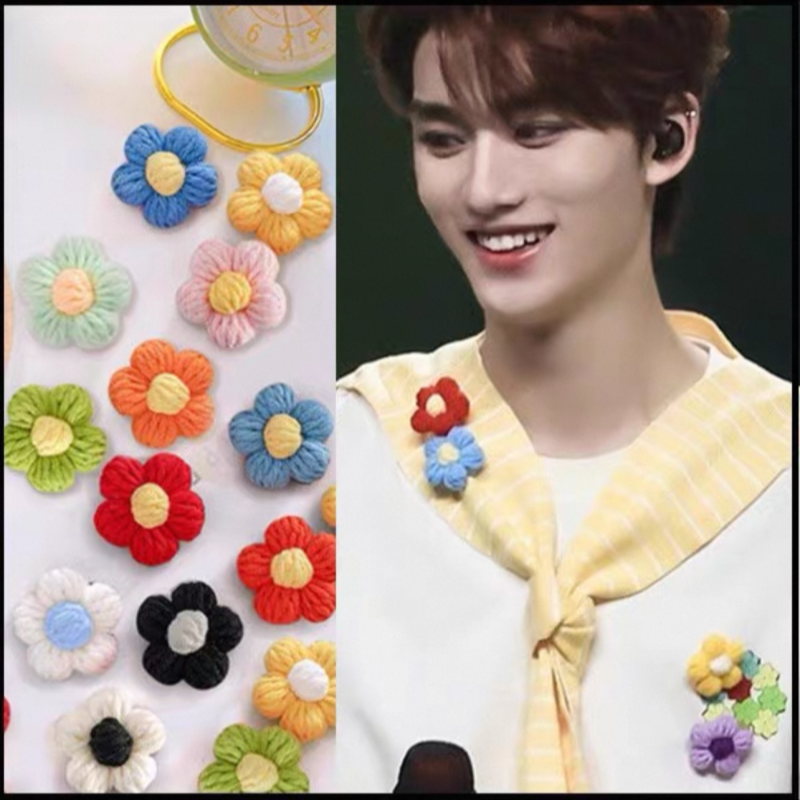 时代少年团丁程鑫同款胸针小红花彩色针织毛线胸花别针配饰衣服