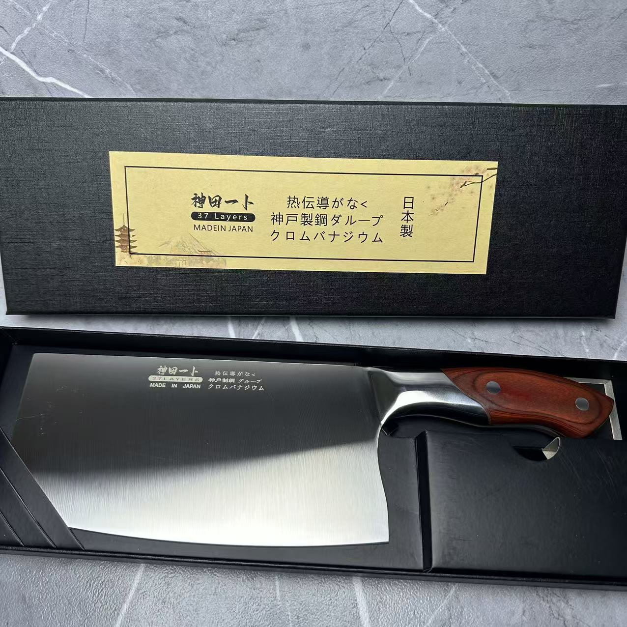 日本进口正品神田一卜菜刀斩切一体红木手柄切肉厨房切片刀锋利