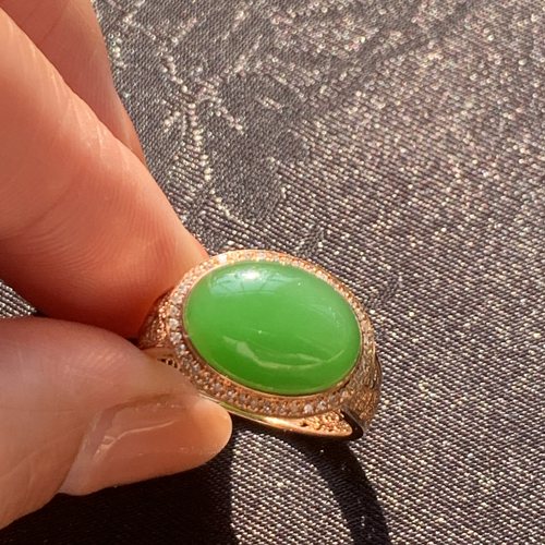 精品和田玉碧玉苹果绿戒指高色乌兰乌德苹果绿戒指戒圈18k高浓翠