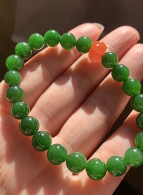 和田玉碧玉手链俄罗斯老坑肉底辣阳绿手链无黑点女款手串手钏8