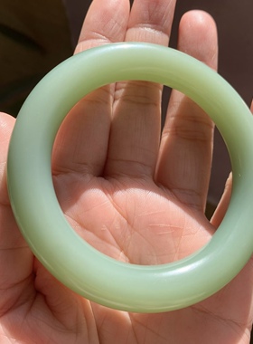 毕业级别高货和田玉碧玉粉青瓷白无结构圆条镯碧玉粗圆条肥圆条55