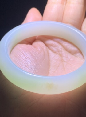 和田玉翠青手镯俄料白玉带翠青糖玉俏色手镯三色玉镯手镯镯子54