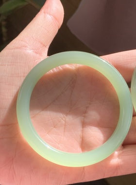 和田玉碧玉粉青瓷白无结构圆条镯瓷白美人镯玉镯手镯镯子52 53 54