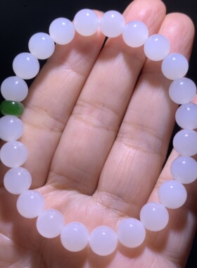 和田玉白玉手链青海野牛沟老料子肉料一级白特细无瑕疵配碧玉扣8