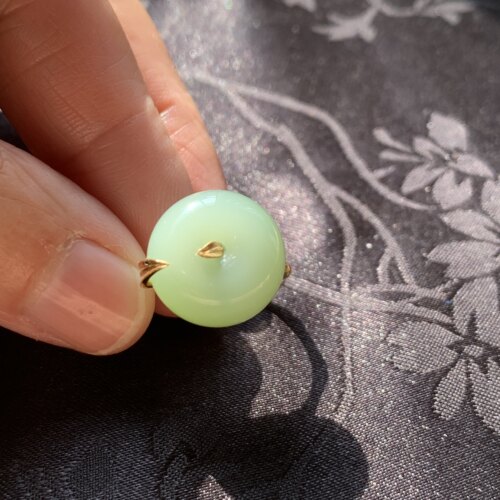 和田玉碧玉戒指俄料粉青瓷白无结构平安扣戒指指环18k金女款