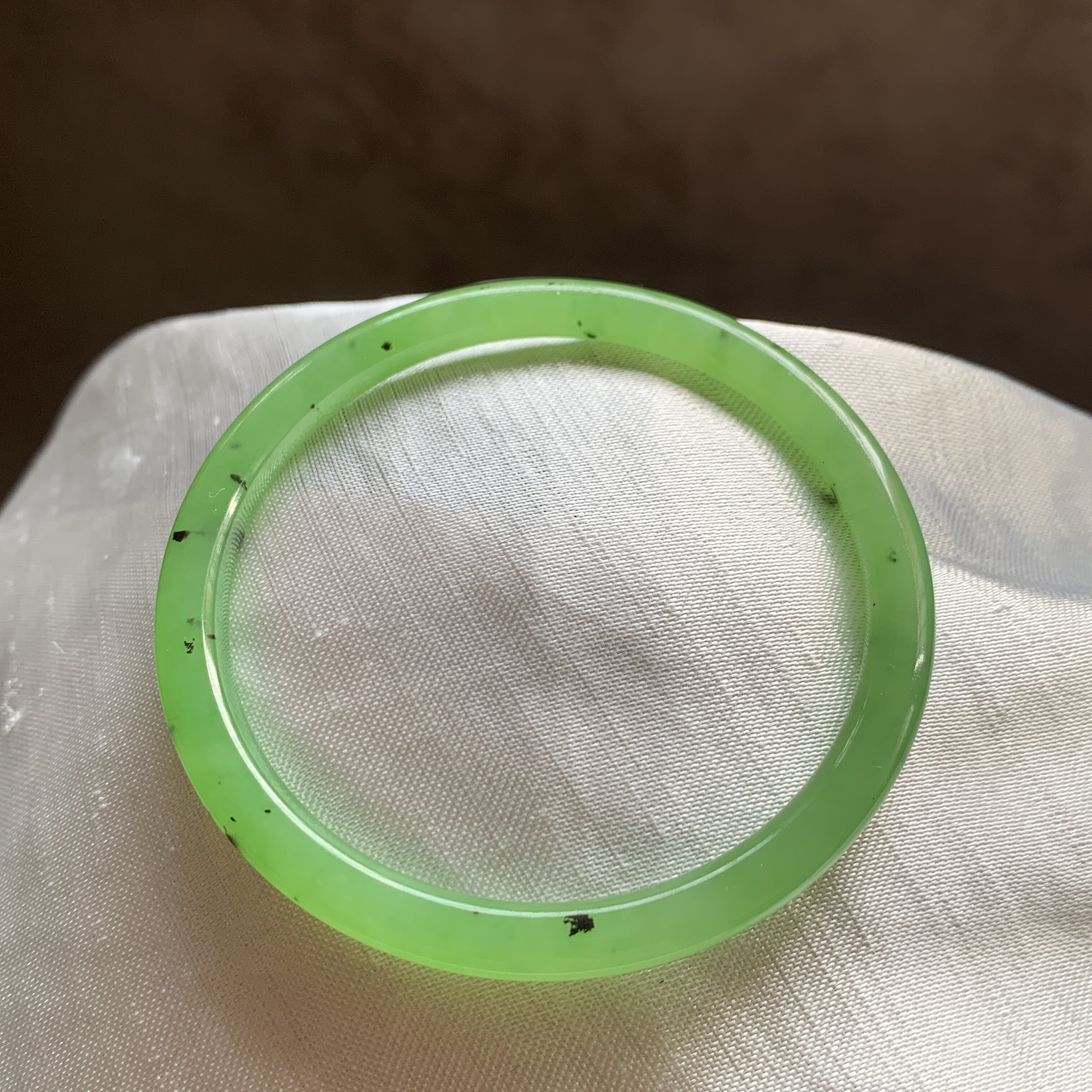 和田玉碧玉镯子乌兰乌德苹果绿细条苹果绿叮当镯玉镯手镯52 53 54