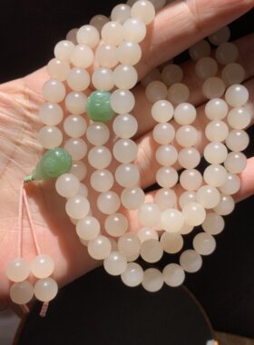 和田玉藕粉108念珠佛珠青海老熟料藕粉项链手链毛衣链柔光藕粉8mm