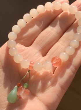 和田玉浓藕粉手链青海老料藕粉手串女款手钏配碧玉粉青兰花提留8