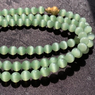 毕业级和田玉碧玉一线活猫眼108珠串浅果绿猫眼项链手链颗颗一线6