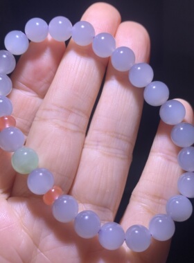 和田玉淡烟紫手链淡冰紫起荧光手串女款烟紫圆珠手钏配珠翠青8mm