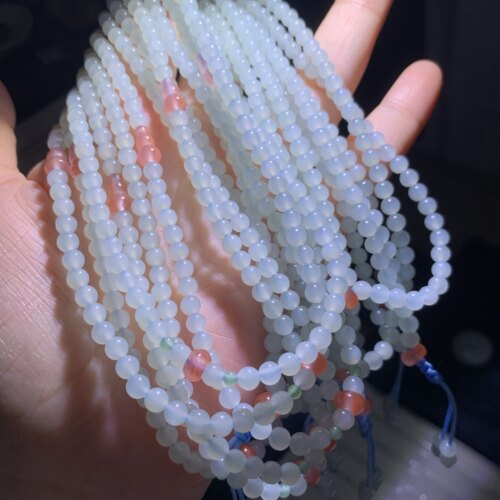 和田玉小珠串挂绳手链青海老料天青蓝色月白色珠串项链锁骨链手链