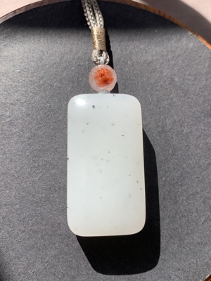 和田玉青花点墨平安无事牌吊坠新疆籽料青花吊坠毛衣坠油润无瑕疵