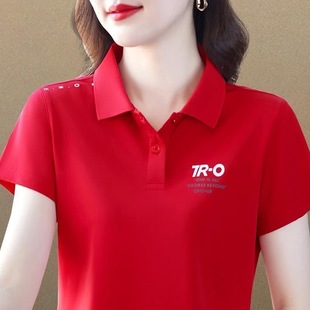 夏季 新款 女士t恤短袖 2025 polo领休闲运动上衣 时尚 宽松洋气妈妈装