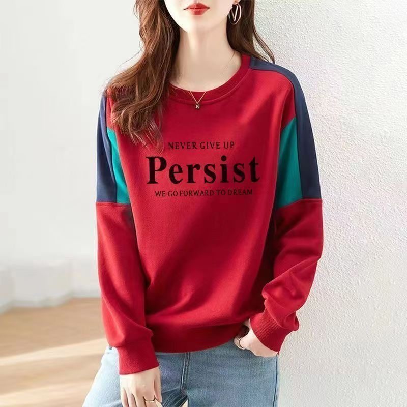 纯棉薄款圆领拼接长袖t恤女秋冬季加绒洋气内搭中长款打底衫上衣