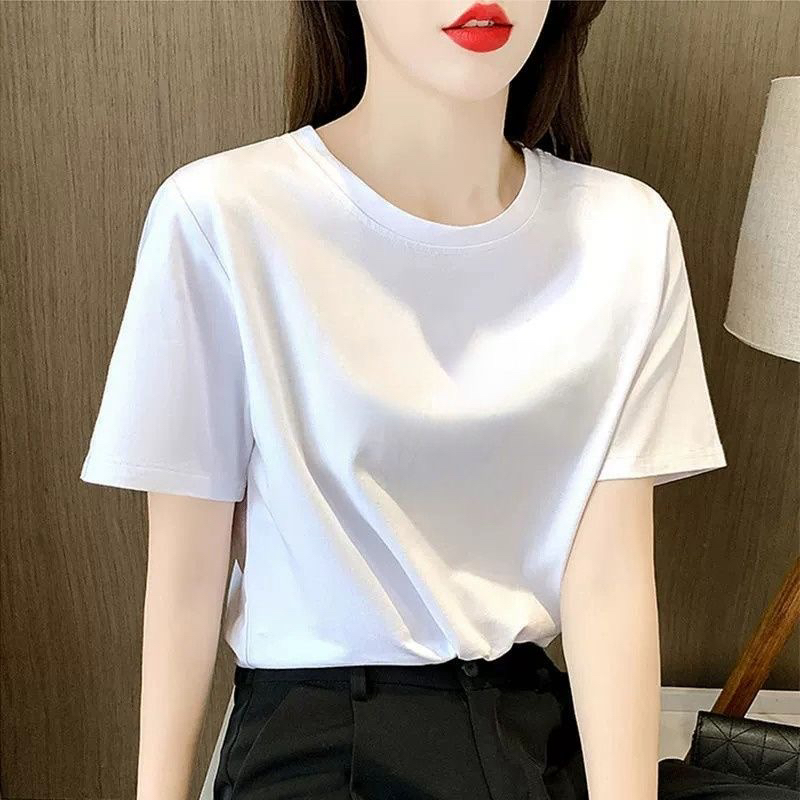 白色圆领纯棉短袖t恤女2025夏季新款宽松上衣短款体恤T