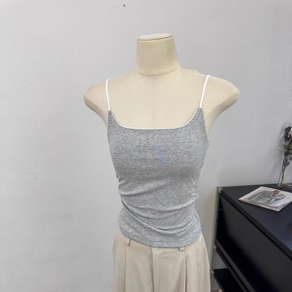 纯欲漫画花边美背2025春夏新款遮副乳不勒人软糯纤柔丝吊带内搭女图片
