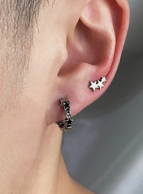 Komeiku 星星组合耳钉 时尚中性风朋克复古滴油做旧男女钛钢耳环