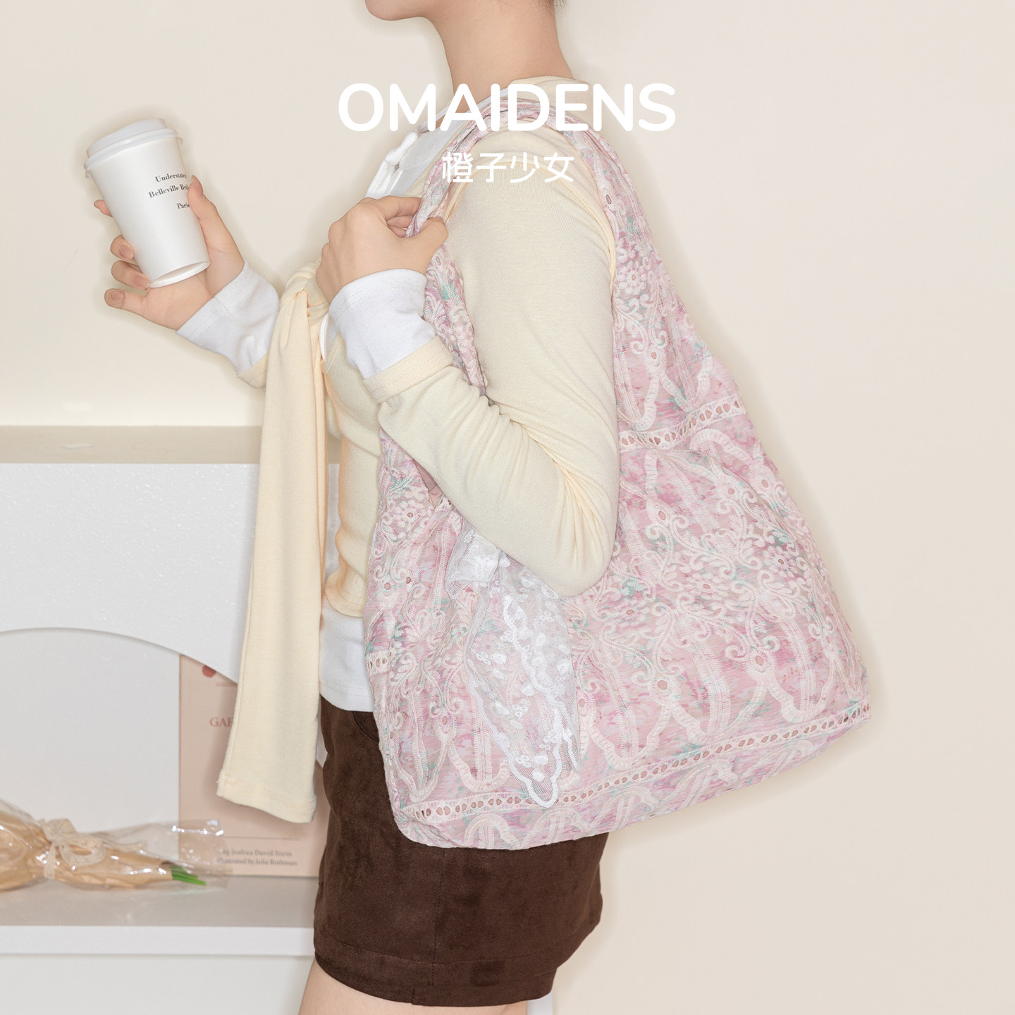 橙子少女小清新蕾丝单肩包单肩包设计感小众帆布包大容量托特包女,箱包皮具/热销女包/男包,托特包,淘宝优惠券,粉丝福利购,淘宝优惠卷