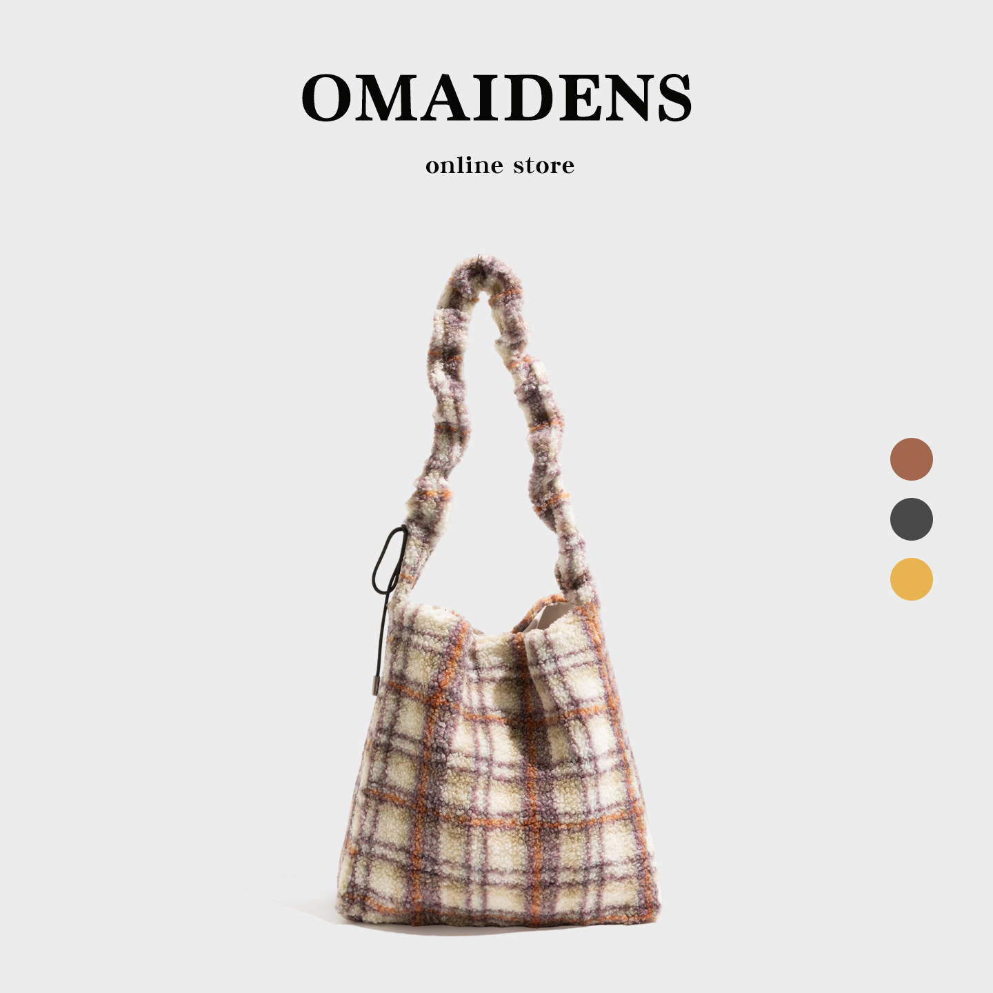 橙子少女韩系格纹毛毛女包2025秋冬新款褶皱单肩包慵懒毛绒托特包,箱包皮具/热销女包/男包,托特包,淘宝优惠券,粉丝福利购,淘宝优惠卷