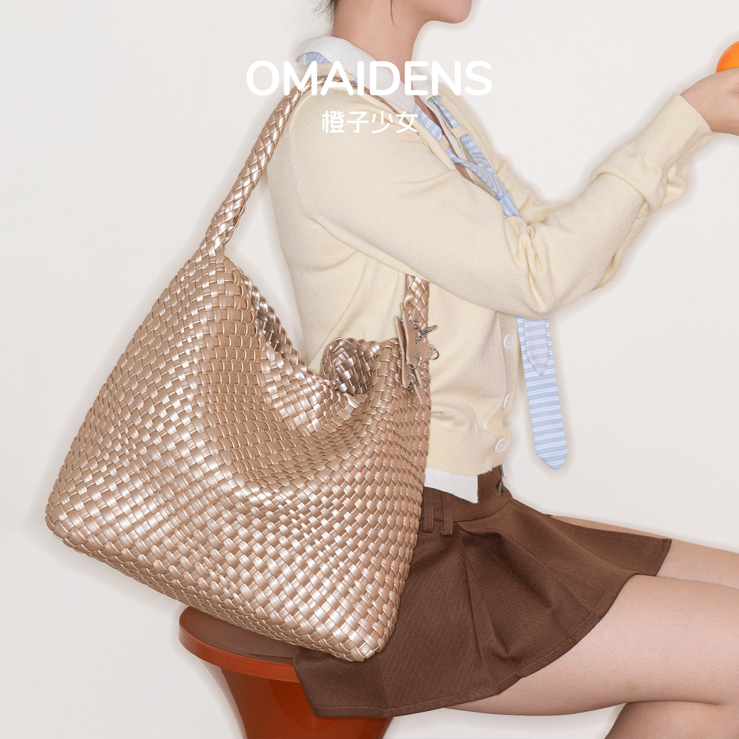 橙子少女金色编织包女2026新款通勤款大容量托特包单肩手提包度假,箱包皮具/热销女包/男包,编织包,淘宝优惠券,粉丝福利购,淘宝优惠卷