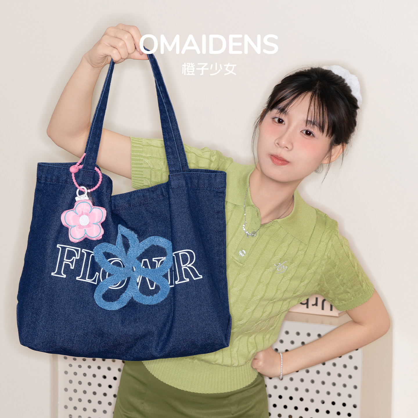 橙子少女水洗牛仔托特包女刺绣花朵单肩包大容量休闲简约大学生包,箱包皮具/热销女包/男包,托特包,淘宝优惠券,粉丝福利购,淘宝优惠卷