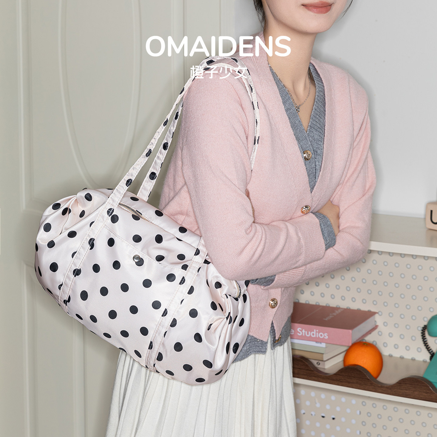 橙子少女韩系波点单肩包包女小众设计高级感手提托特包单肩腋下包,箱包皮具/热销女包/男包,托特包,淘宝优惠券,粉丝福利购,淘宝优惠卷