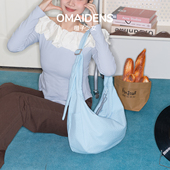 橙子少女格纹饺子包大容量挎包2026新款 通勤云朵包轻便运动单肩包