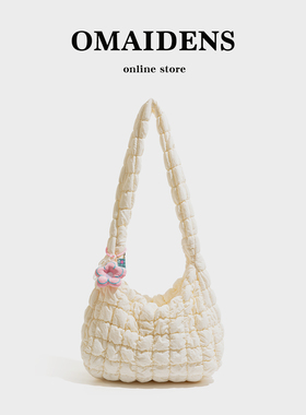 橙子少女褶皱云朵托特包大号大容量新款春夏泡泡单肩斜挎包羽绒包