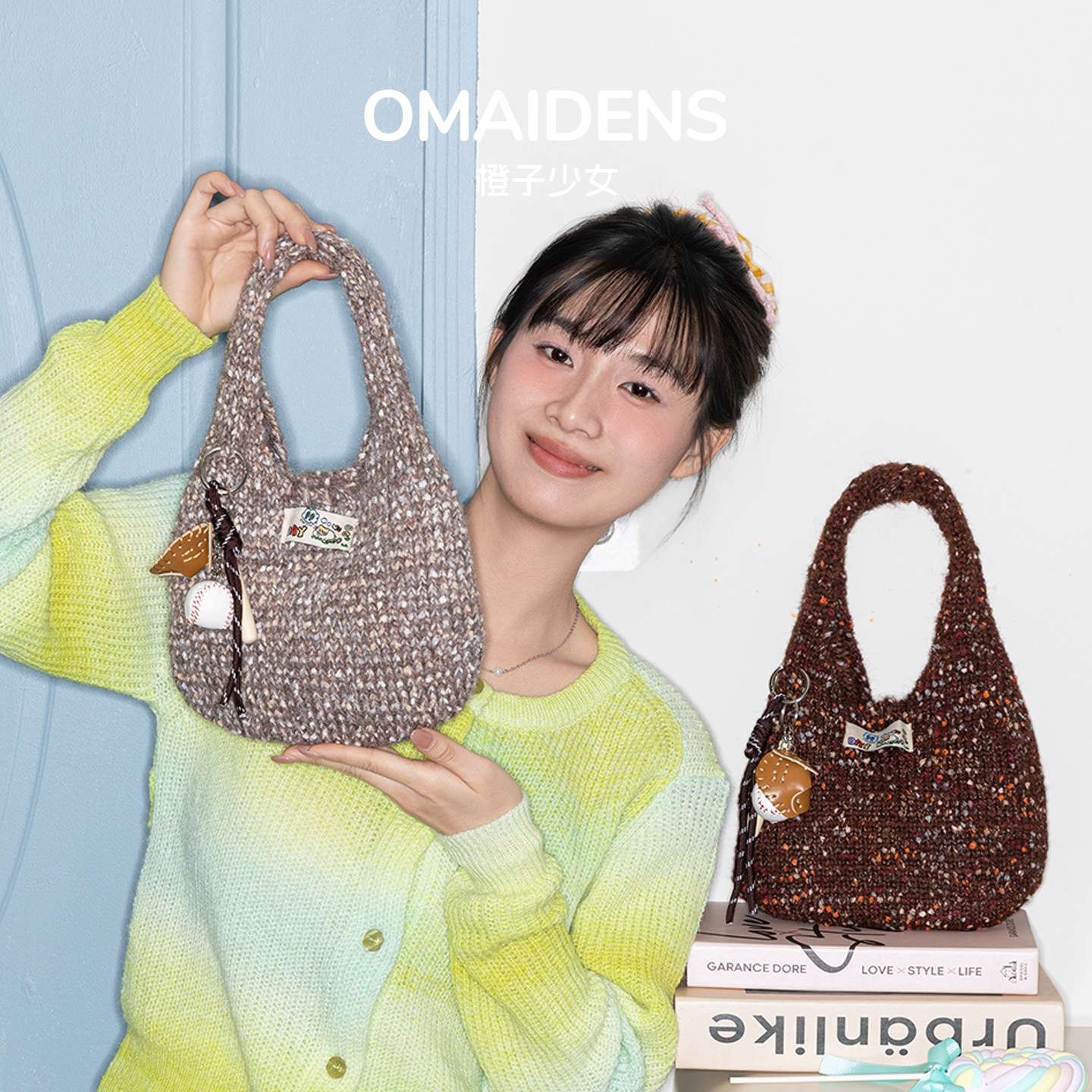 橙子少女复古精致针织包包女式2025秋冬新款手提包慵懒松弛手腕包,箱包皮具/热销女包/男包,托特包,淘宝优惠券,粉丝福利购,淘宝优惠卷