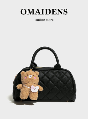 橙子少女中古香风菱格波士顿包jenni手提枕头包2025新款保龄球包