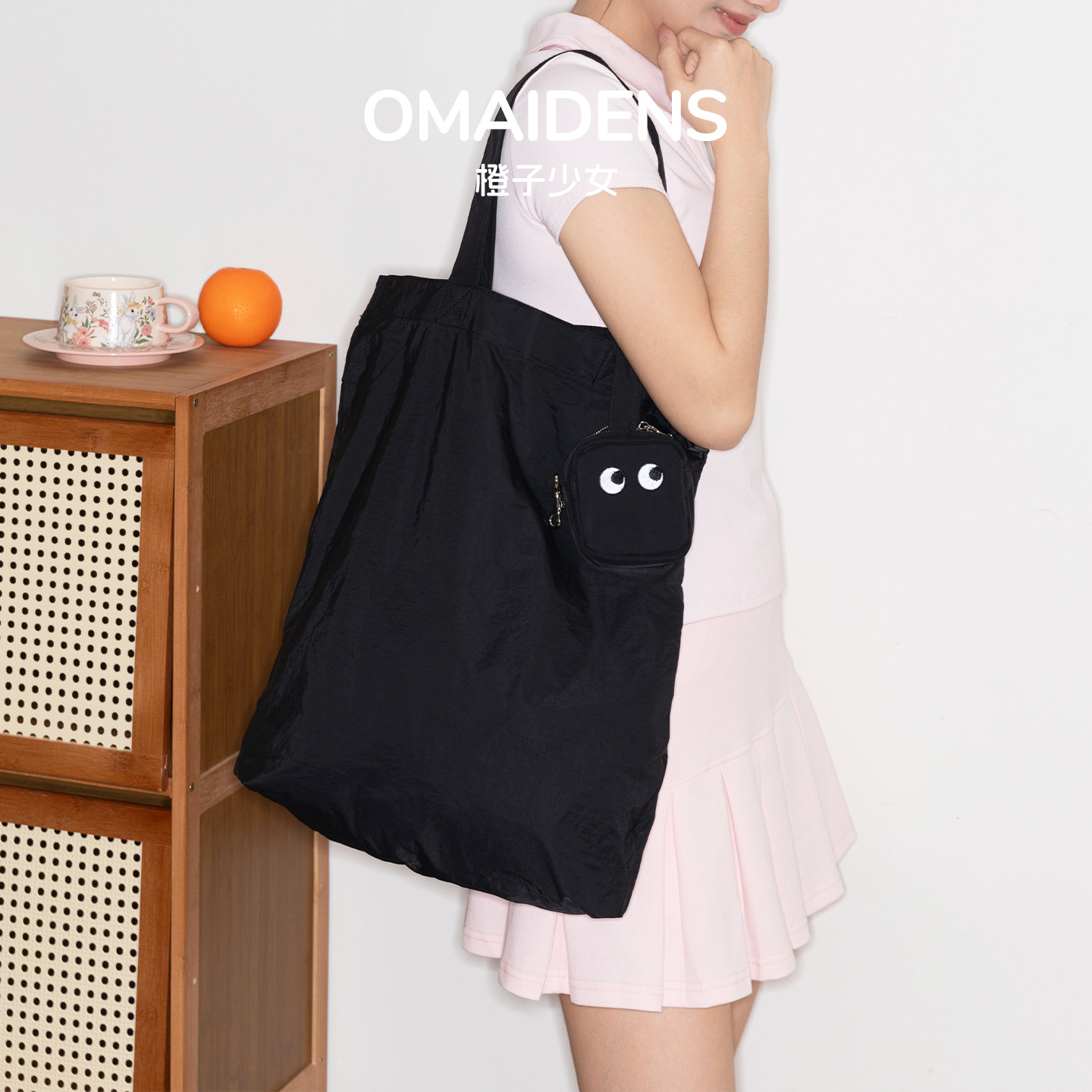 橙子少女可爱大眼睛托特包通勤包超轻可折叠购物袋单肩包大容量女,箱包皮具/热销女包/男包,托特包,淘宝优惠券,粉丝福利购,淘宝优惠卷