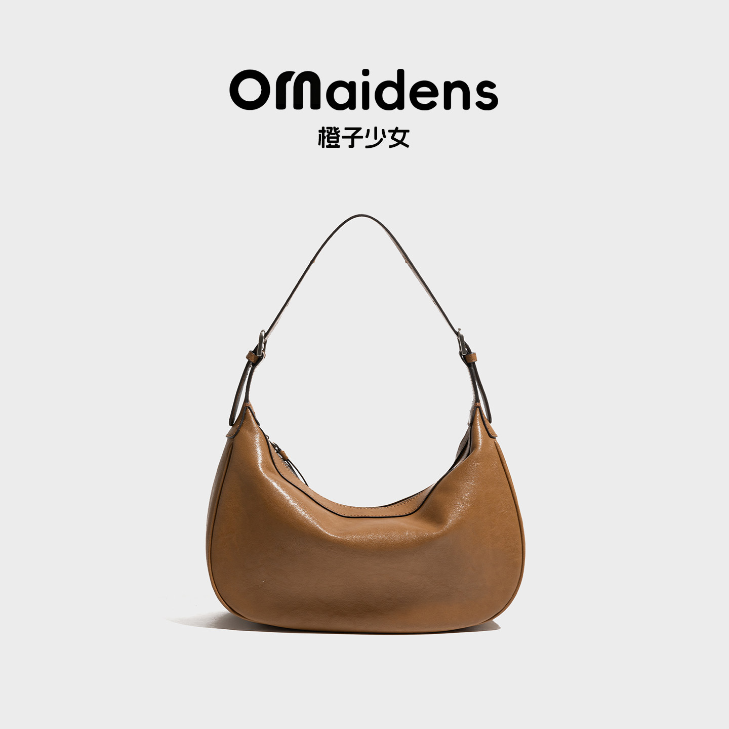 【新品直降】尝鲜179 到货返差 复古光泽真皮单肩半月hobo腋下包