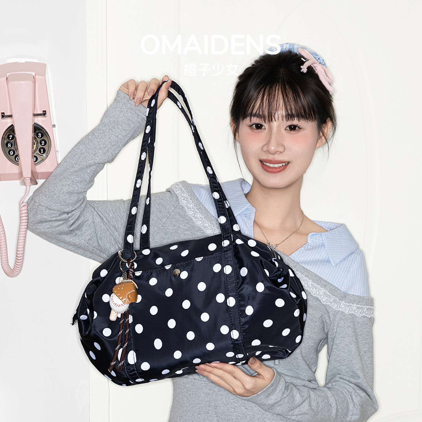 橙子少女简约风波点帆布包春夏新款大容量托特包女百搭手提单肩包,箱包皮具/热销女包/男包,托特包,淘宝优惠券,粉丝福利购,淘宝优惠卷