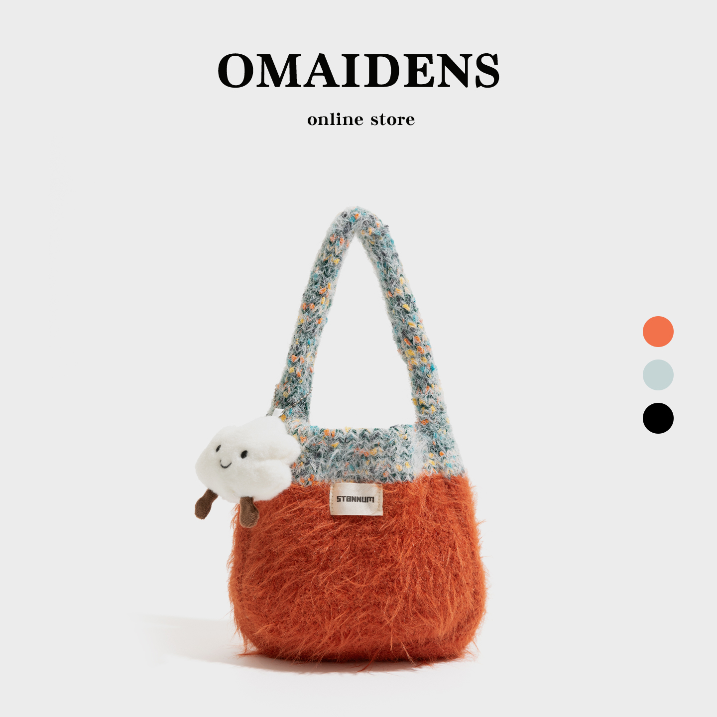 橙子少女韩系可爱撞色编织毛线女包2025秋冬新款毛绒包小众手提包