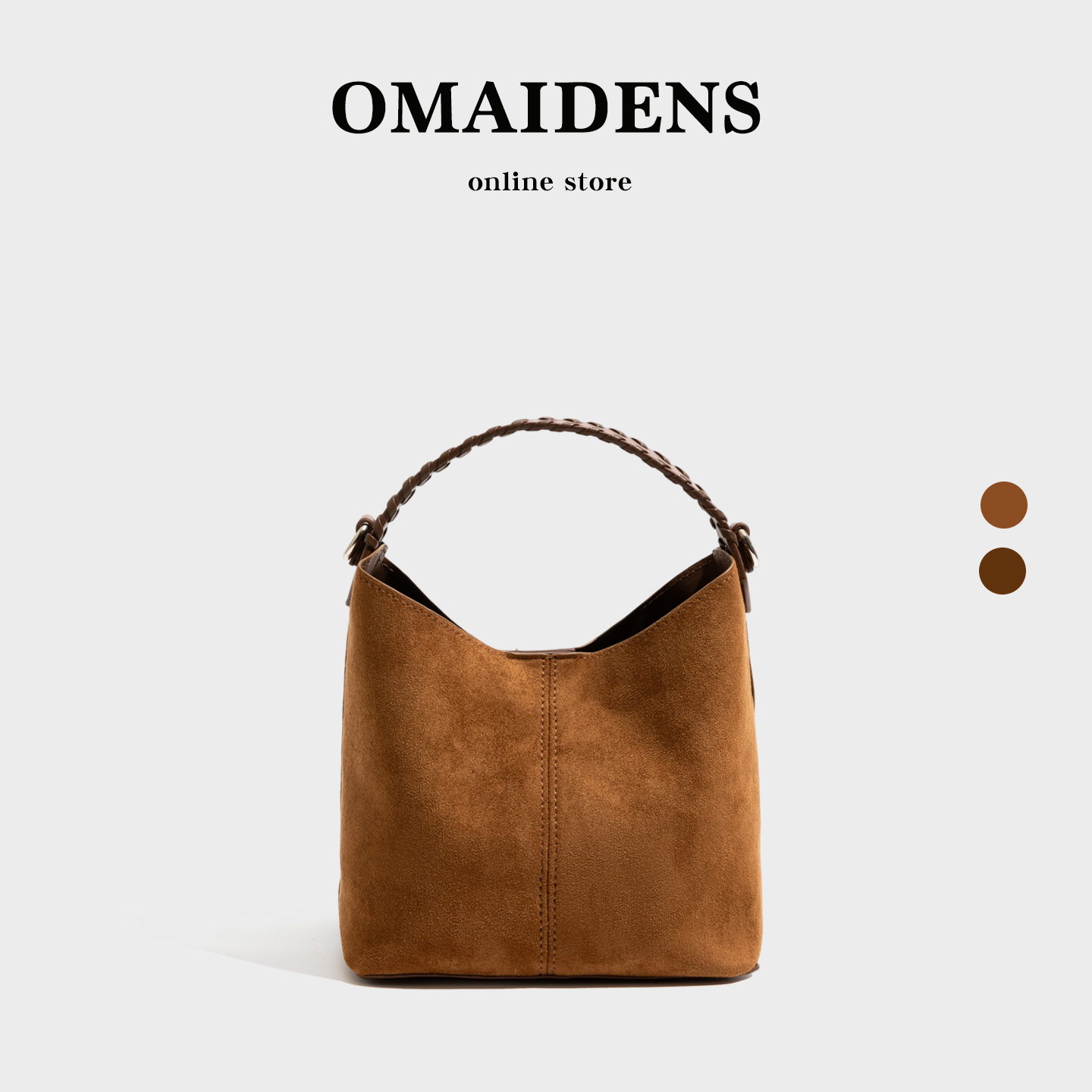 橙子少女复古麂皮绒面水桶包2025秋冬菜篮子小众编织手柄斜挎包包