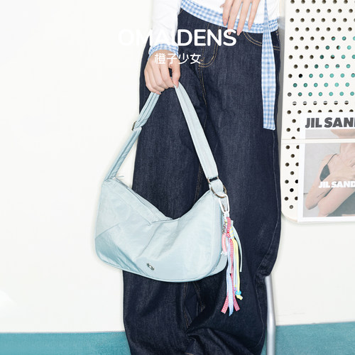 橙子少女尼龙防水大容量hobo包包