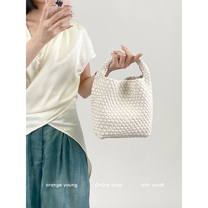 橙子少女手工编织托特包手提小包高级感2024新款真皮单肩斜挎包潮