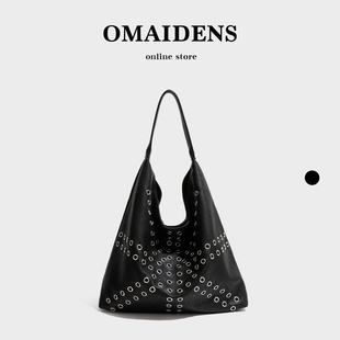 橙子少女韩系铆钉小众pu女包2025年秋冬高级感手提包大容量单肩包