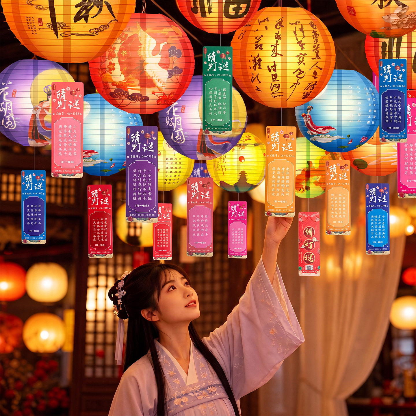 中秋节灯笼商场店铺活动纸灯笼装饰品景区户外氛围场景布置猜谜灯