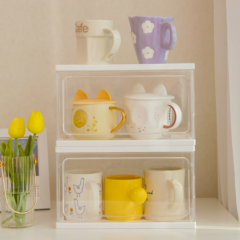 马克杯置物架防尘创意玻璃茶杯架子家用透明茶具柜桌面北欧收纳盒