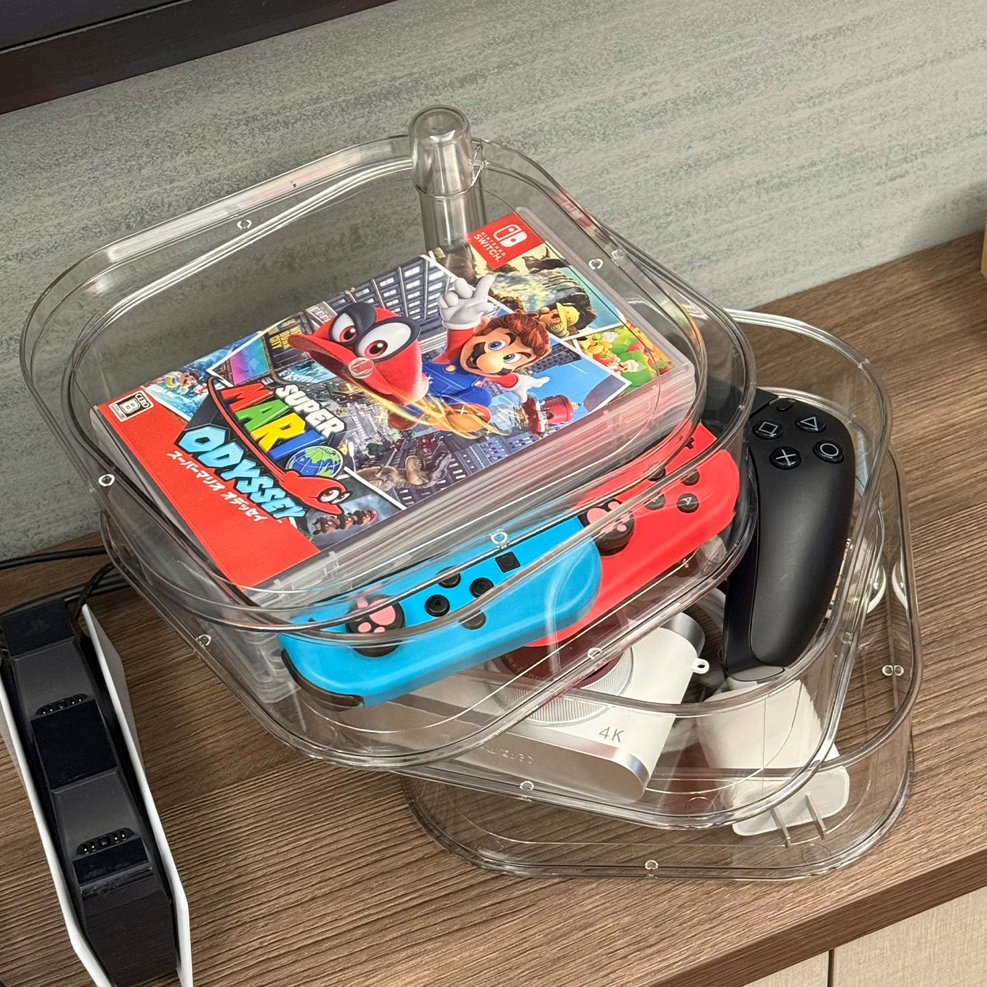 多层游戏卡带收纳盒透明旋转switch手柄置物架大容量充电线理线器