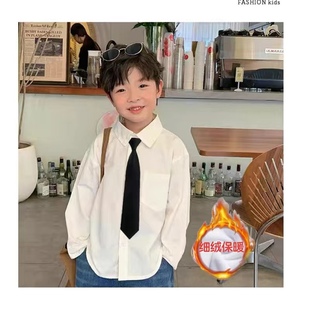 男童白色衬衫纯棉春秋童装新款宝宝幼儿表演上衣学院风帅气上衣潮