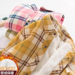 男女童加绒加厚衬衫3冬季儿童新款2男宝宝保暖格子4衬衣长袖5外套