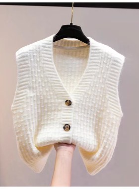 正品哥家新2025针织马甲外套开衫女外穿宽松V领纯色毛衣背心坎