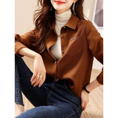 白领哥弟新2025春秋新款焦糖色高级感加厚磨毛长袖衬衫外套女