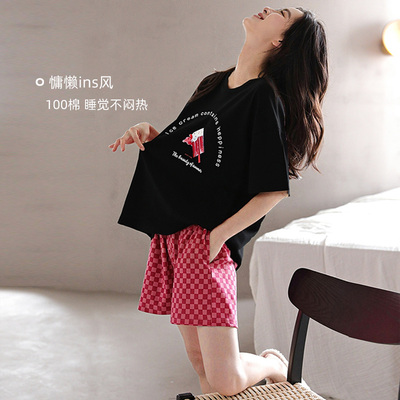 俞兆林夏季睡衣女款2025新款夏天薄款黑色纯棉布料少女士家居服夏