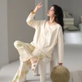 可外穿休闲卡通家居服套装 A类纯棉春秋长袖 睡衣女款 草本西子新款