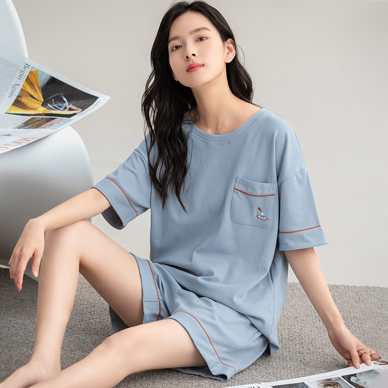 俞兆林7A抗菌睡衣女夏季纯棉薄款休闲短袖简约纯色可外穿家居服夏